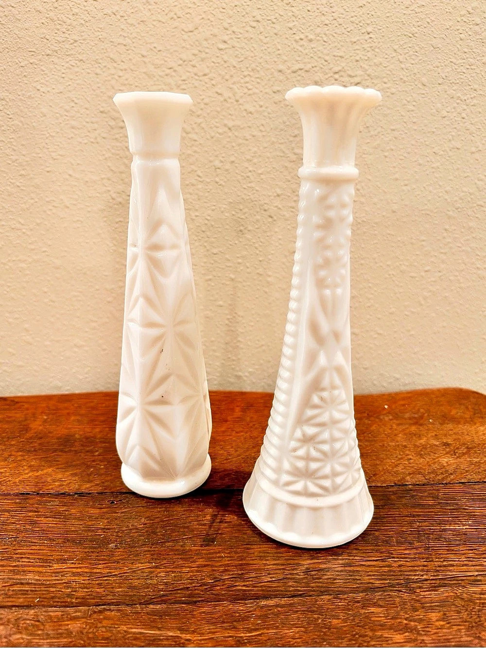 Vintage and Unique Milk Glass Vases Set of 2